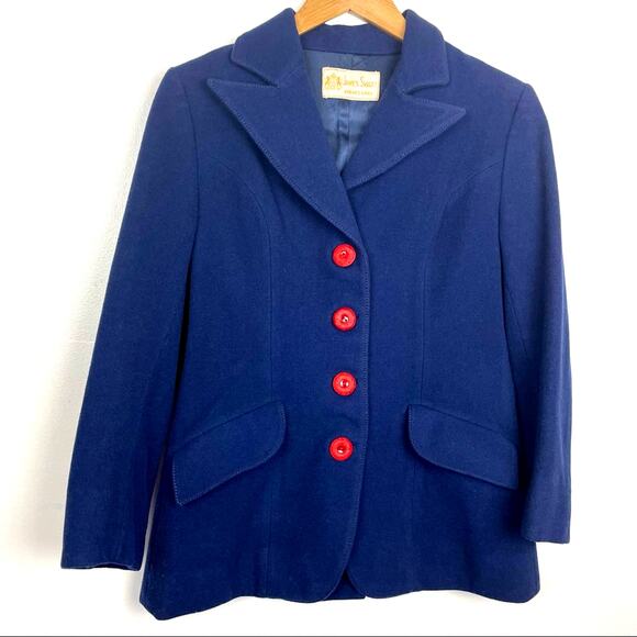 Vintage | Wool Blue Blazer Red Buttons James Smart Med - Picture 1 of 10
